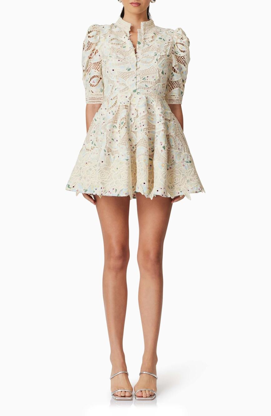 Elliatt Kyla Puff Sleeve Lace Fit & Flare Minidress - XS